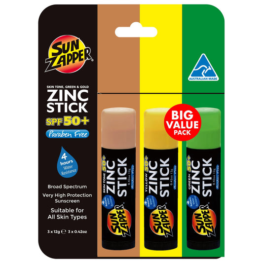 Skin Tone, Green & Yellow Pack Zinc Stick SPF 50+