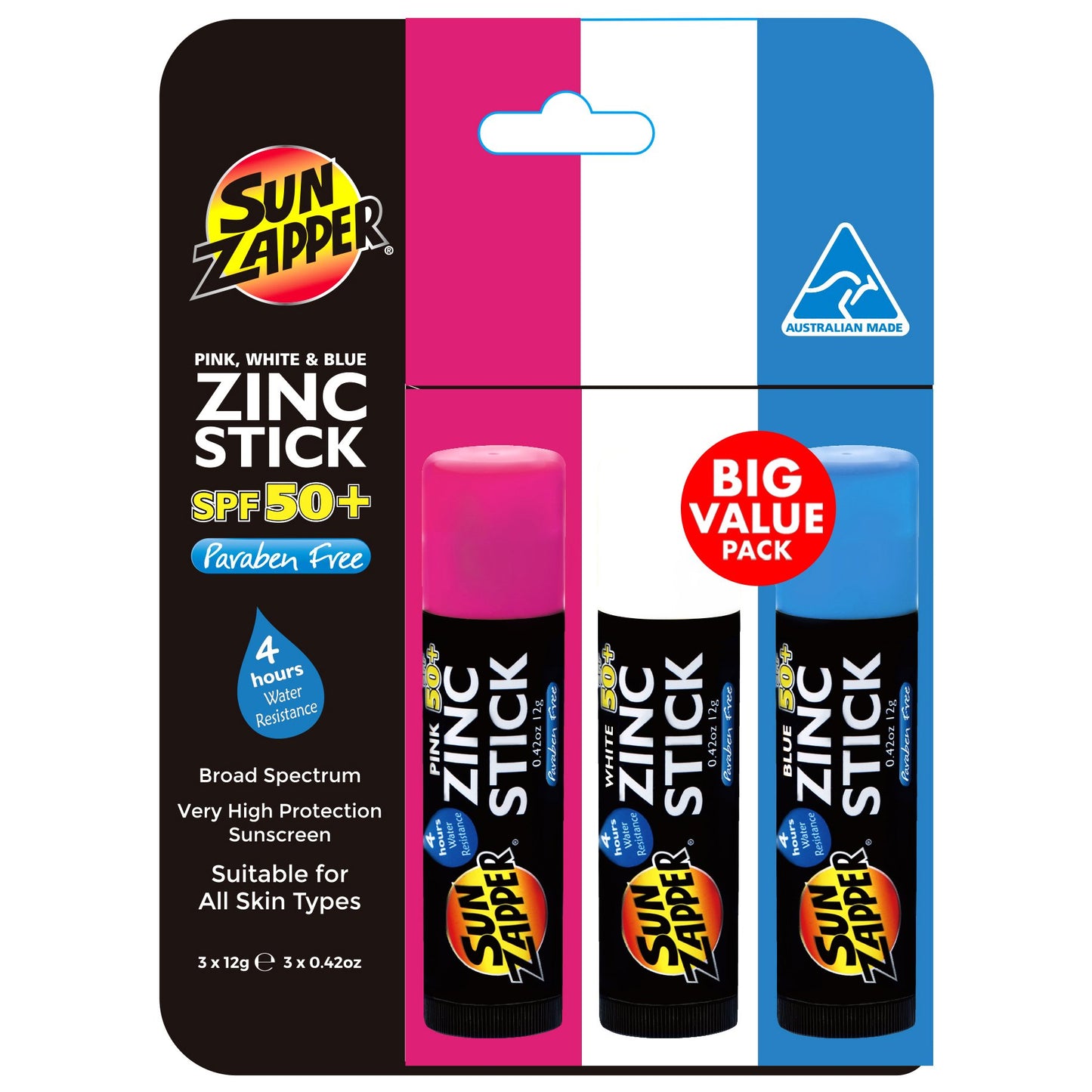 Pink, White & Blue Pack Zinc Stick SPF 50+